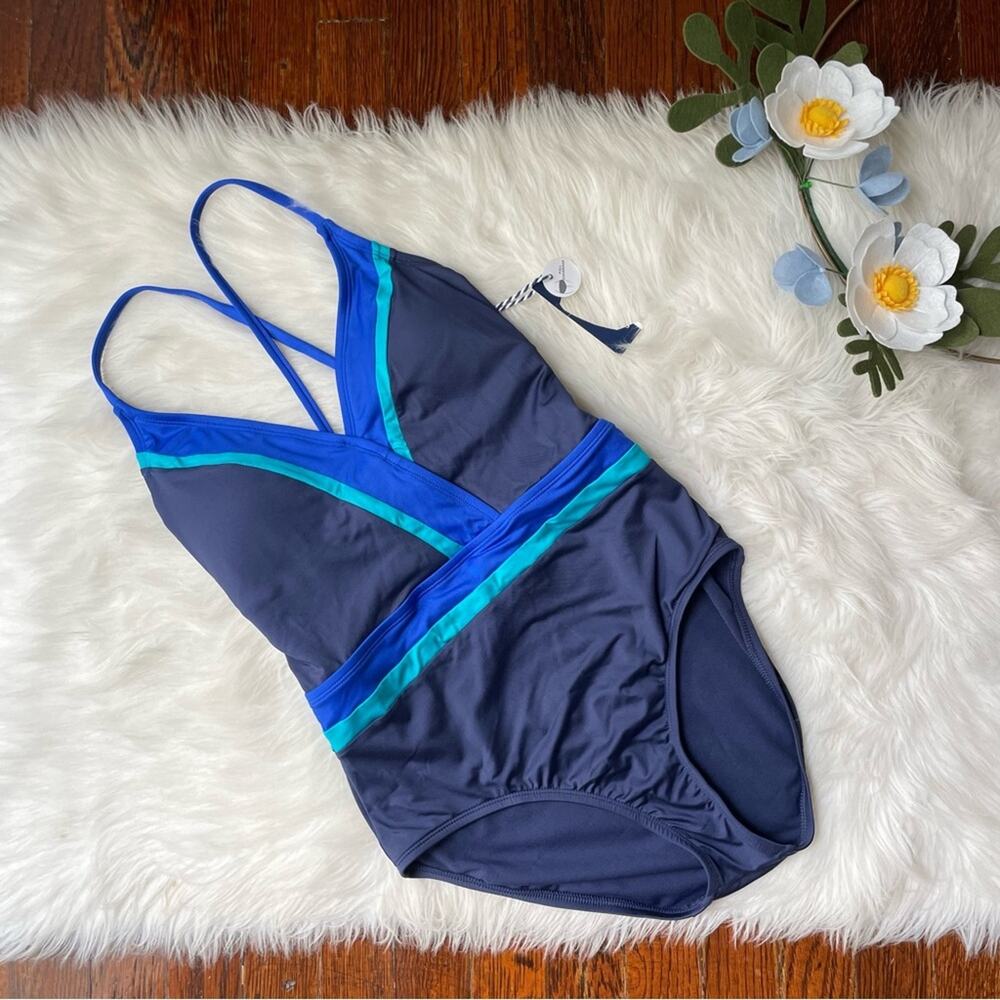 Sonnet Shores Navy & Aqua One Piece Swimsuit NWT